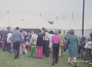 Dagenham Town Show 1972 at Central Park, Dagenham, showing crowd gathered outside the refreshment tent, 1972