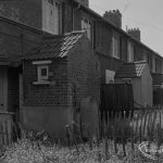 Old Barking, showing rear of houses in Howard Road, with bath hanging from wall and looking south-west, 1973