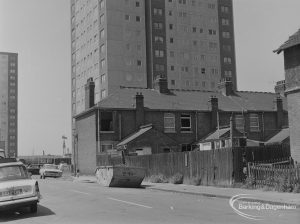 Old Barking, possibly showing junction of Howard Road with King Edward’s Road from east, with rear of houses in King Edward’s Road, 1973