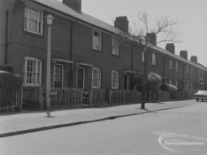 Old Barking, showing Boundary Road, south side from Greatfields Road, and with bare tree, 1973