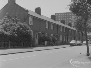 Old Barking, showing Boundary Road, south side from Greatfields Road, and with bushes, 1973