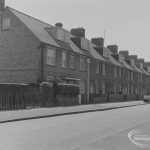 Old Barking, showing Boundary Road, south side from Greatfields Road, and with fence and trimmed hedge, 1973