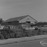 Old Barking, showing Bamford Road, south-east side from north, with car park and packaging shed, 1973