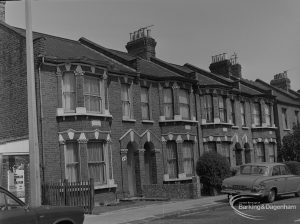 Old Barking showing Fanshawe Avenue, terrace houses on north-east side near Monteagle Avenue, 1973