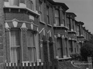 Old Barking showing Fanshawe Avenue, close-up of number 58 and other terrace houses on north-east side near Monteagle Avenue, 1973