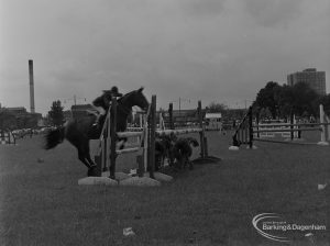 Dagenham Town Show 1973 at Central Park, Dagenham, showing Horse Trials with horse refusing at poles, 1973