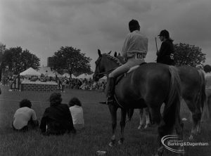 Dagenham Town Show 1973 at Central Park, Dagenham, showing Horse Trials with competitors about to lead off, 1973