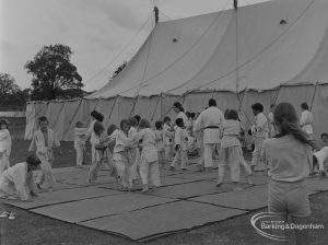 Dagenham Town Show 1973 at Central Park, Dagenham, showing general view of judo display outside marquee, 1973
