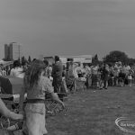 Dagenham Town Show 1973 at Central Park, Dagenham, showing parents and babies queueing for photographs to be taken, 1973