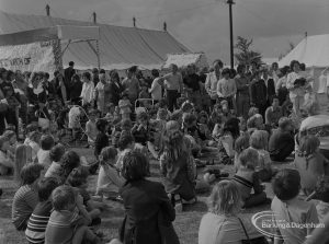 Dagenham Town Show 1973 at Central Park, Dagenham, showing audience watching Punch and Judy show, 1973