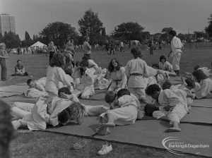 Dagenham Town Show 1973 at Central Park, Dagenham, showing judo display with several competitors thrown at mat, 1973