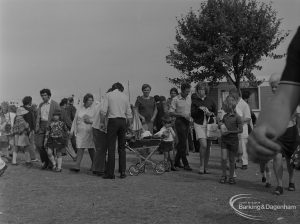 Dagenham Town Show 1973 at Central Park, Dagenham, showing families and other visitors at junction of avenues, 1973