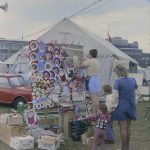 Dagenham Town Show 1973 at Central Park, Dagenham, showing Souvenir Stall, with mother and children, 1973