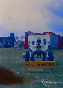 Dagenham Town Show 1973 at Central Park, Dagenham, showing Army display with 105 mm Howitzer light gun, 1973