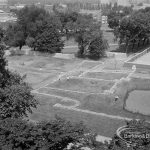 View from St Margaret’s Parish Church Tower, Barking, showing ruins of Barking Abbey, 1974
