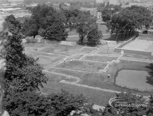 View from St Margaret’s Parish Church Tower, Barking, showing ruins of Barking Abbey, 1974