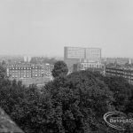 View from St Margaret’s Parish Church Tower, Barking, showing trees and view towards The Lintons housing estate, 1974