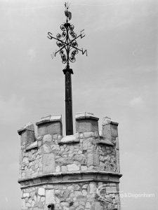 St Margaret’s Parish Church Tower, Barking, showing weathercock and turret, 1974