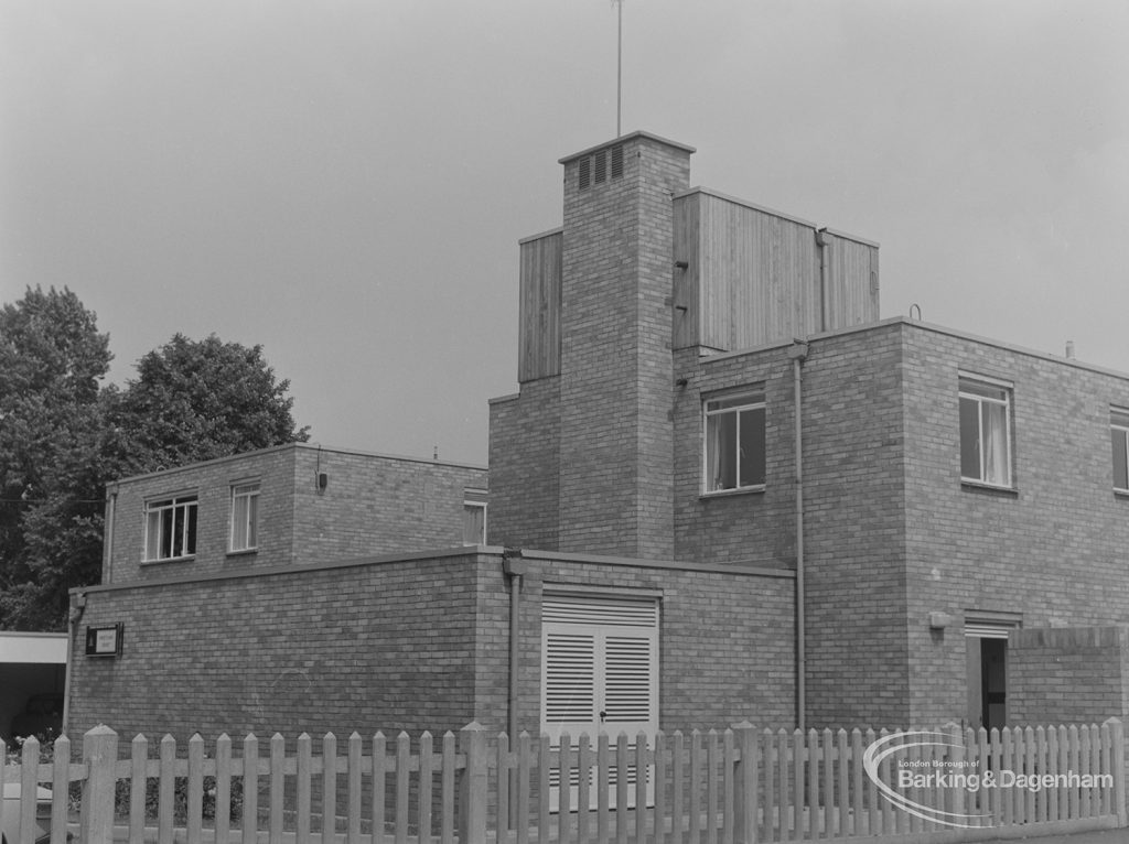 Housing for disabled people at Sweetland Court, Lodge Avenue, Barking, taken from south, 1974