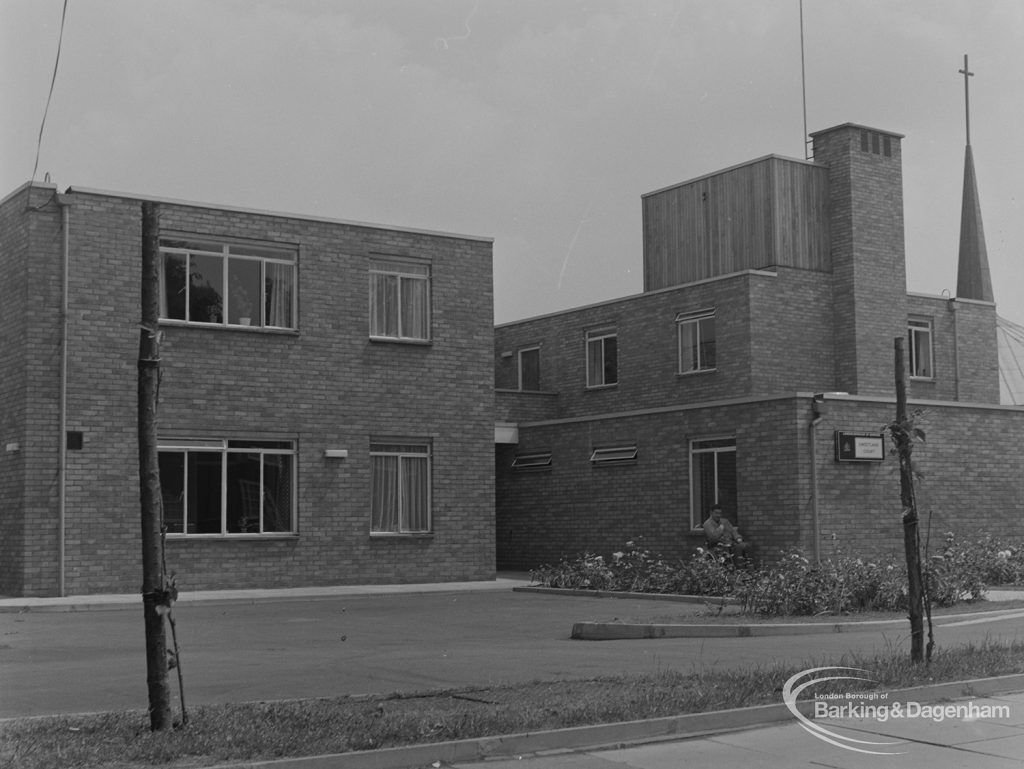 Housing for disabled people at Sweetland Court, Lodge Avenue, Barking, taken from north-west, 1974