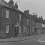 Small houses and shop at 2 – 16 Church Street, Dagenham at junction with Exeter Road, taken from south-west and 2B possibly demolished, 1974