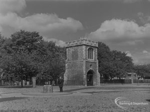 Curfew Tower, Barking, revealed by demolition and taken from south-east, 1974