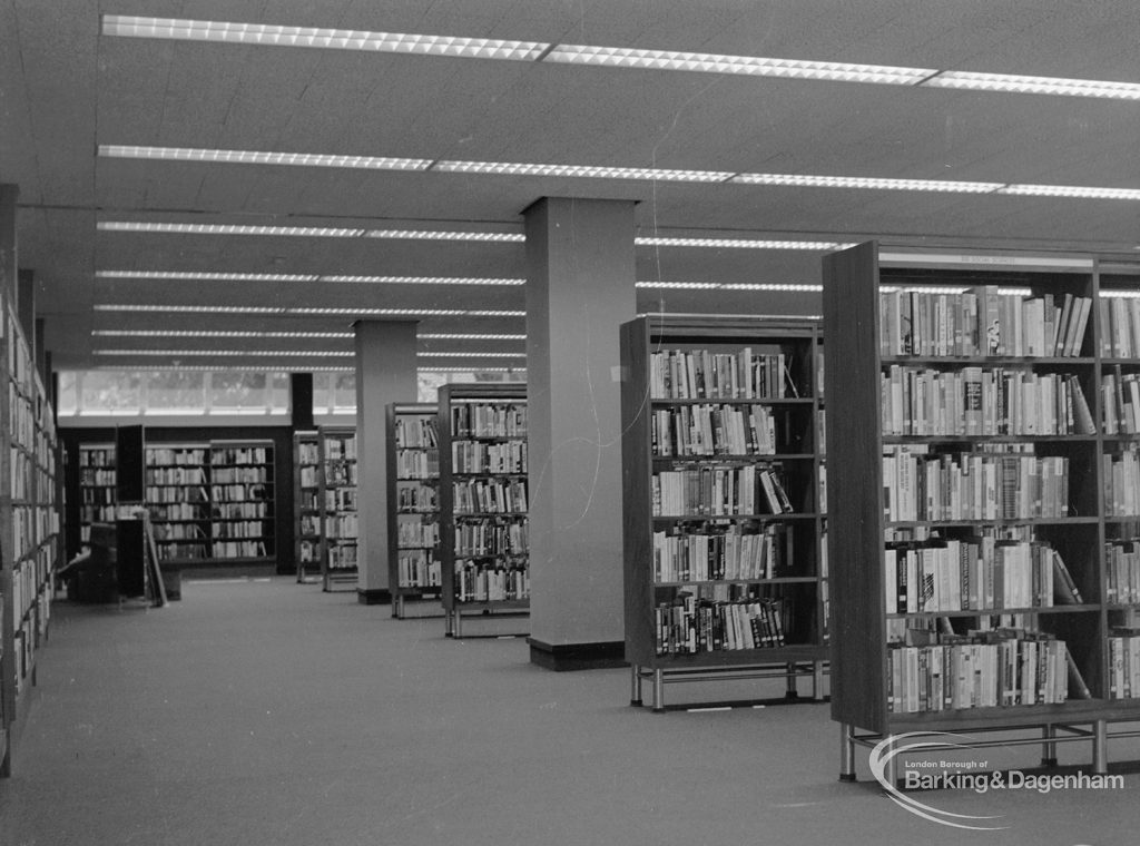New Barking Central Library, Axe Street, Barking, showing Lending section on ground floor, north range, 1974
