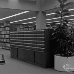 New Barking Central Library, Axe Street, Barking, showing public catalogue cabinet in Lending section, 1974