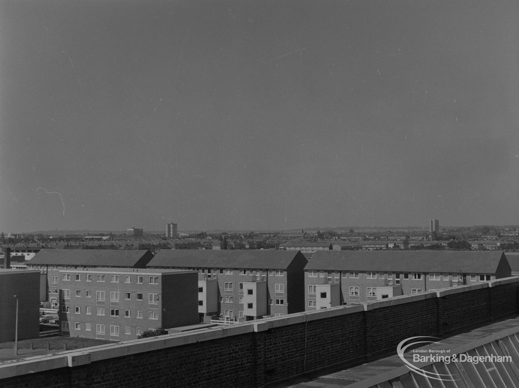 Becontree Heath, showing view from roof of Civic Centre, Dagenham looking north-west, 1974
