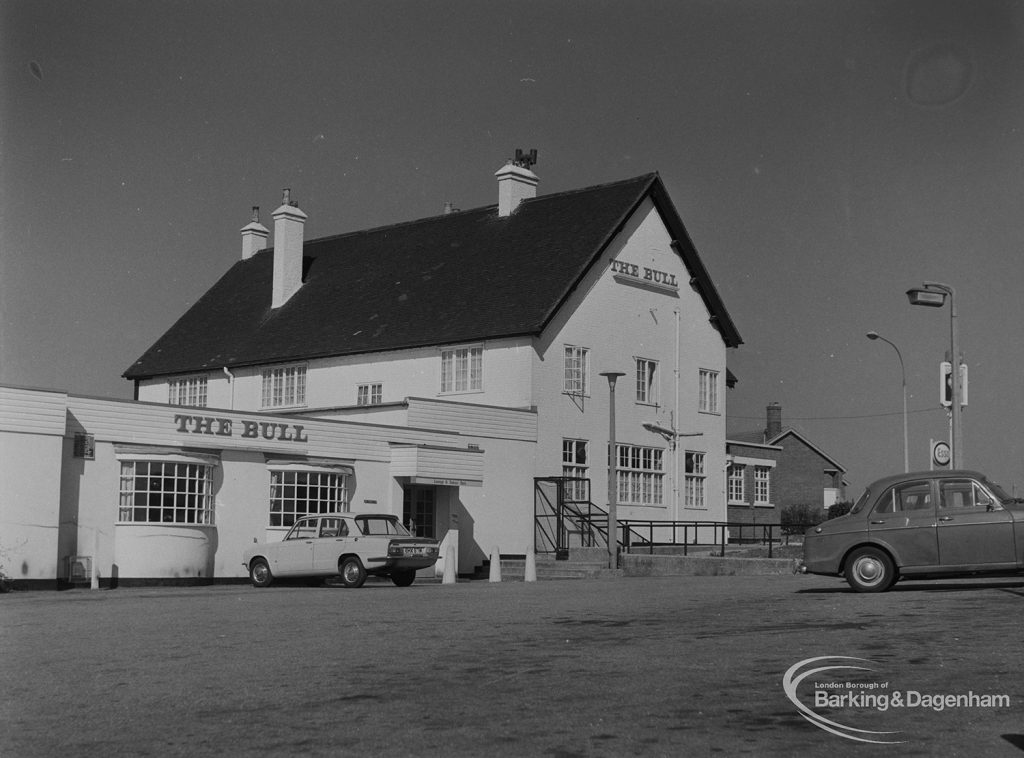 The Bull Public House, Rainham Road South, Dagenham from south-west, 1974