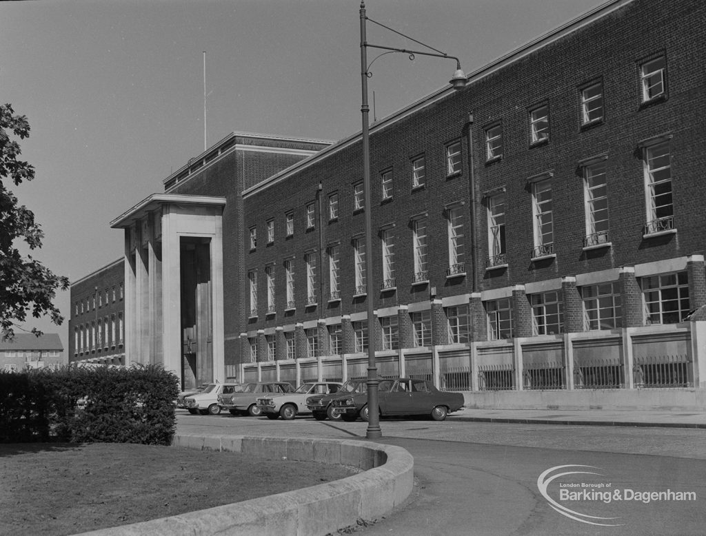 Front exterior of Civic Centre, Dagenham, 1974