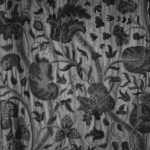 Detail of embroidered seventeenth century curtain on loan from Victoria and Albert Museum to Valence House, Becontree Avenue, Dagenham, removed for photograph from room opposite Period Room, 1975