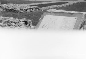 Photographic negative [faulty] of plaque showing plan of Barking Abbey ruins, 1976