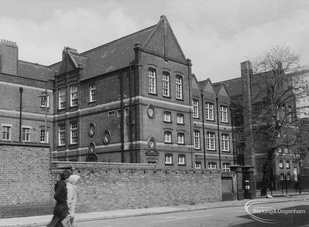 Gascoigne School, Gascoigne Road, Barking, from south-east (corner of road), 1976