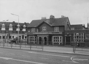 The Chequers Public House, Dagenham, with sign reading ‘The Chequer’, 1976