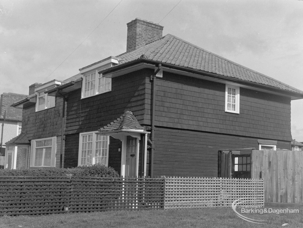 Timber housing in Blomville Road, Dagenham, taken from south-east, 1977