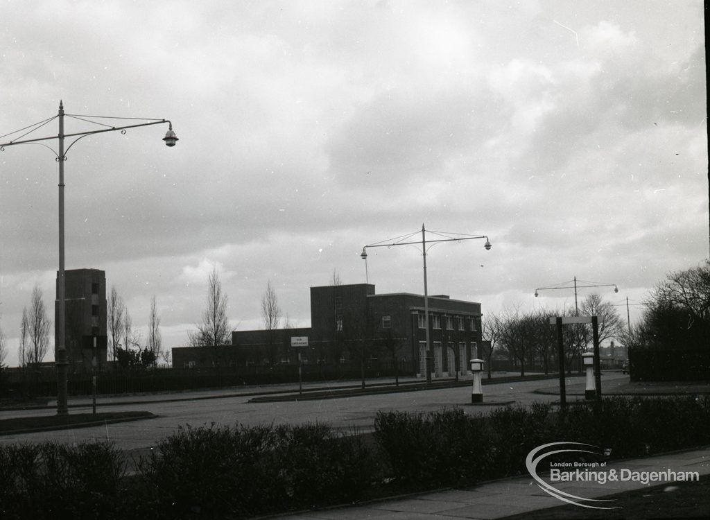 The Civic Centre, Dagenham, and new extension, with surrounding area, 31 January 1965