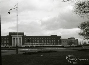 The Civic Centre, Dagenham, showing south half of main front of the building, 31 January 1965