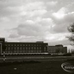 The Civic Centre, Dagenham, showing remote view of south half of the building, and with new extension, 31 January 1965