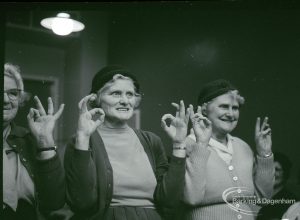 Public health and elderly people’s welfare, showing two women doing finger exercises at Oxlow Lane Clinic, Dagenham, 4 February 1965