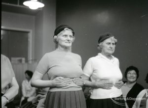 Public health and elderly people’s welfare, showing two women exercising at Oxlow Lane Clinic, Dagenham, 4 February 1965