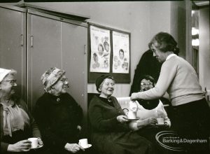 Public health and elderly people’s welfare, showing helpers serving cups of tea at Oxlow Lane Clinic, Dagenham, 4 February 1965