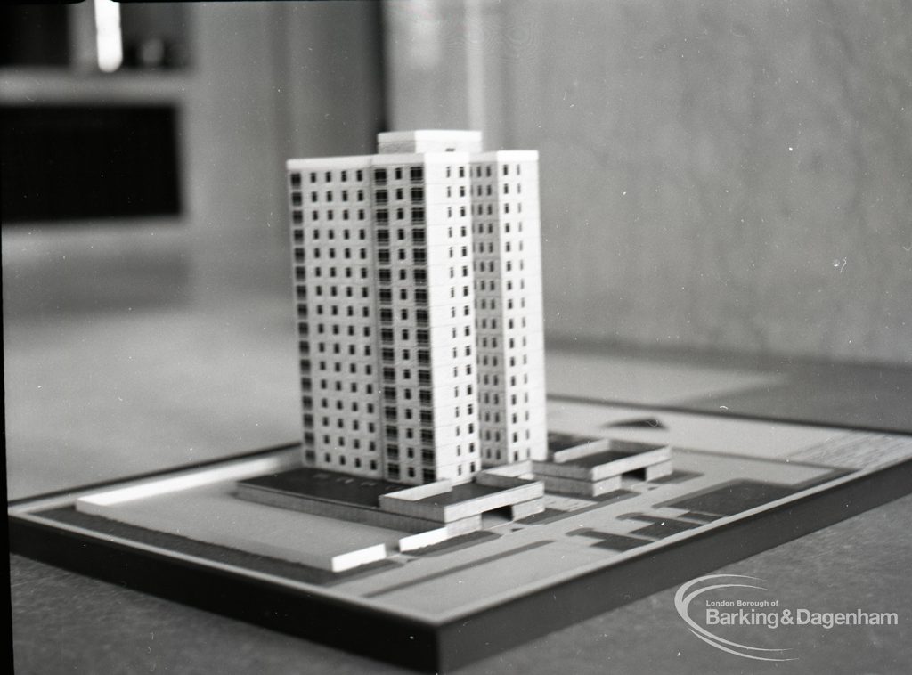A model of a Tower Block in Church Elm Lane, Dagenham, taken for the Architect’s Department, 9 February 1965