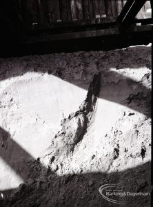 Dagenham Council Sewage banks reconstruction, showing marking in sand, 1965