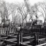 Dagenham Council Sewage banks reconstruction, showing steel network at top of drain, 1965