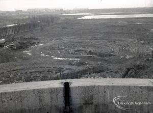 Dagenham Council Sewage banks reconstruction, showing view from gasholder to south-east, 1965