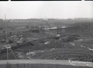 Dagenham Council Sewage banks reconstruction, showing view from gasholder to south-west, 1965