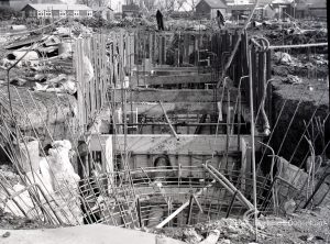 Dagenham Council Sewage banks reconstruction, showing view above trench, 1965