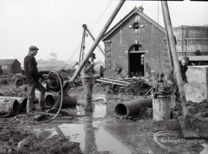 Dagenham Council Sewage banks reconstruction, showing work in progress on surface, 1965