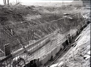 Dagenham Council Sewage banks reconstruction, showing steel framework for side of tunnel, 1965